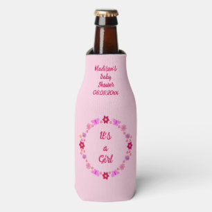 Pink Baby Girl Butterflies and Flowers Baby Shower Bottle Cooler