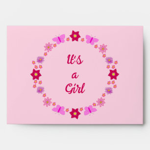 Pink Baby Girl Butterflies and Flowers Baby Shower Envelope