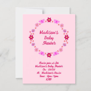 Pink Baby Girl Butterflies and Flowers Baby Shower Magnetic Invitation