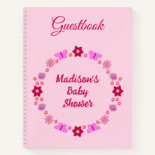 Pink Baby Girl Butterflies and Flowers Baby Shower Notebook