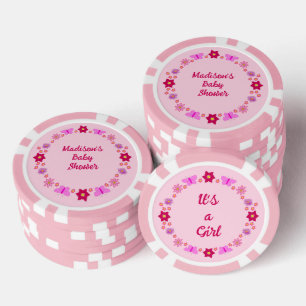 Pink Baby Girl Butterflies and Flowers Baby Shower Poker Chips