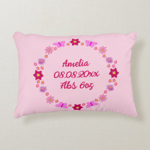 Pink Baby Girl Butterflies and Flowers Custom Decorative Cushion