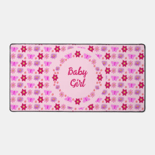 Pink Baby Girl Butterflies and Flowers Custom Desk Mat