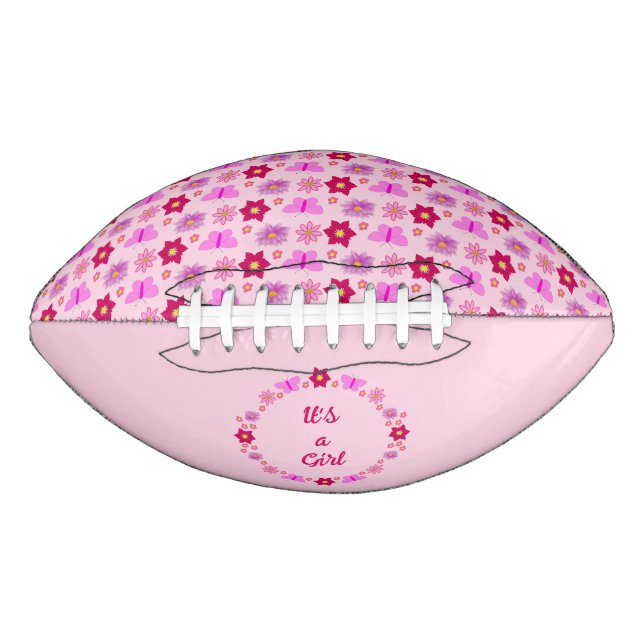 Pink Baby Girl Butterflies and Flowers Custom Football (Front)