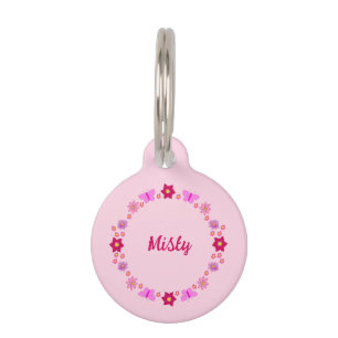 Pink Baby Girl Butterflies and Flowers Custom Pet Tag