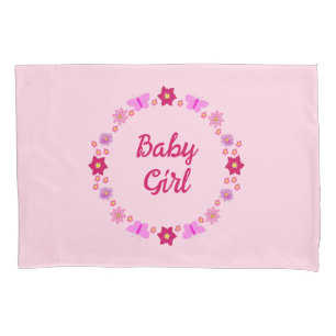 Pink Baby Girl Butterflies and Flowers Custom Pillowcase