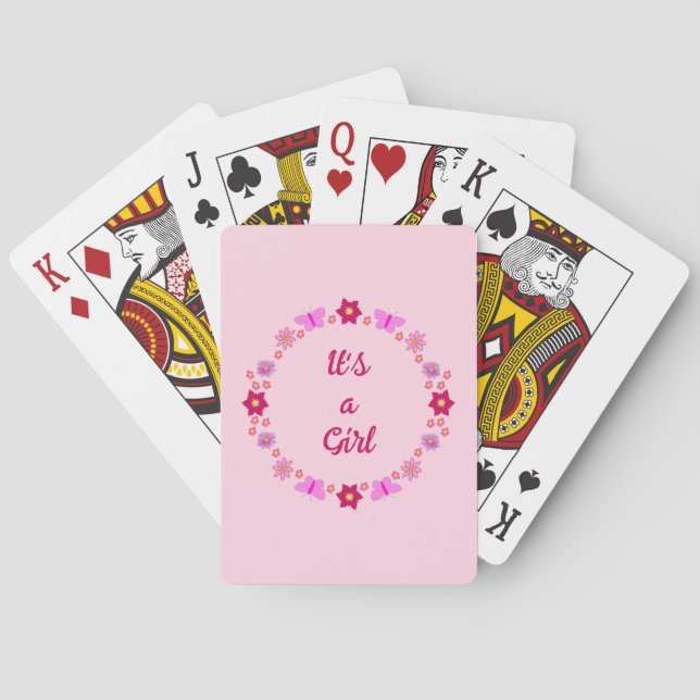 Pink Baby Girl Butterflies and Flowers Custom Playing Cards (Back)