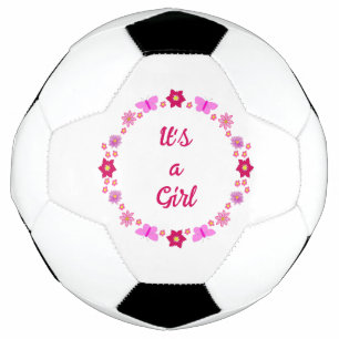Pink Baby Girl Butterflies and Flowers Custom Soccer Ball