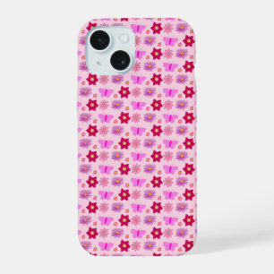 Pink Baby Girl Butterflies and Flowers Patterned iPhone 15 Case