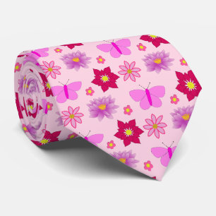 Pink Baby Girl Butterflies and Flowers Patterned Tie