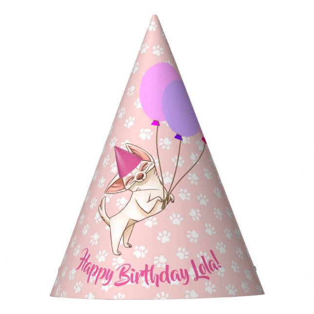 Pink Baby Girl Chihuahua Party Hat (Front)
