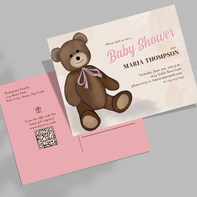 Pink Baby Girl Cute Shower Invitations (Cute pink baby shower custom invitation postcard.)