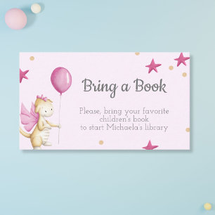 Pink Baby Girl Dragon with Balloon Bring a Book  Enclosure Card