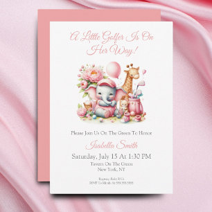 Pink Baby Girl Elephant & Giraffe Golf Baby Shower Invitation