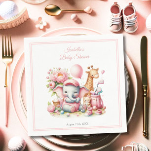 Pink Baby Girl Elephant & Giraffe Golf Baby Shower Napkin