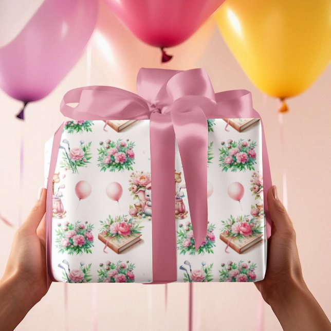 Pink Baby Girl Elephant & Giraffe Golf Baby Wrapping Paper (Creator Uploaded)