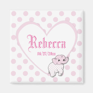 Pink Baby Girl Elephant Heart and Polka Dots Magnet