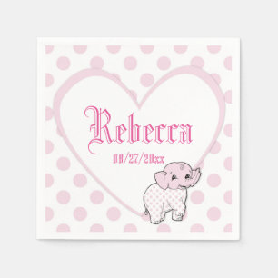 Pink Baby Girl Elephant Heart and Polka Dots Napkin