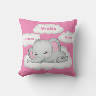 Pink Baby Girl Elephant Keepsake Name Birth Stats Cushion