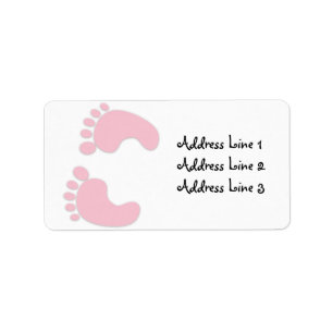 Pink Baby Girl Footprints Address Label