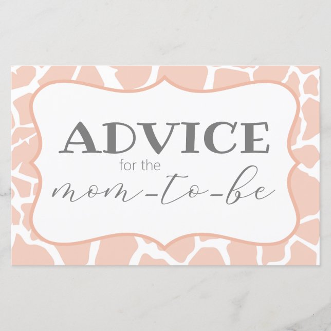 Pink Baby Girl Giraffe Advice Card (Front)