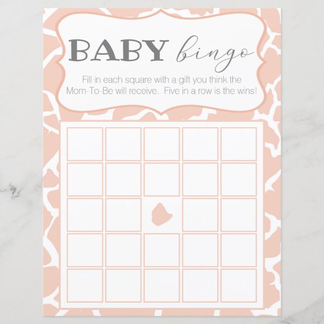 Pink Baby Girl Giraffe Baby Bingo (Front)