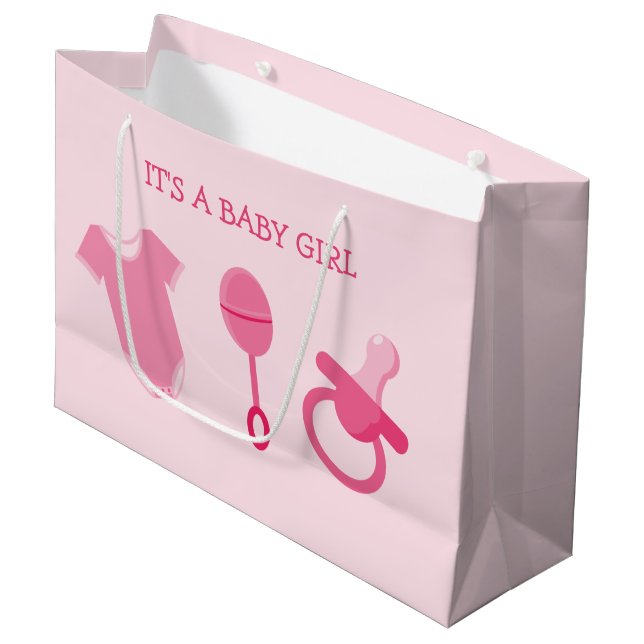 Pink Baby Girl It's a Baby Girl Large Gift Bag (Front Angled)