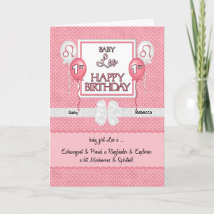 Pink Baby Girl Leo Zodiac 1st Birthday Card