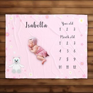 Pink Baby Girl Milestone Fleece Blanket