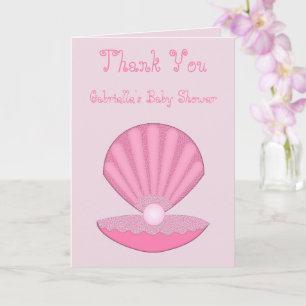Pink Baby Girl Oyster shell and Pearl Baby Shower Card