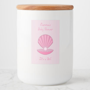 Pink Baby Girl Oyster shell and Pearl Baby Shower Food Label