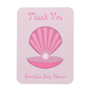 Pink Baby Girl Oyster shell and Pearl Baby Shower Magnet
