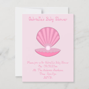 Pink Baby Girl Oyster shell and Pearl Baby Shower Magnetic Invitation