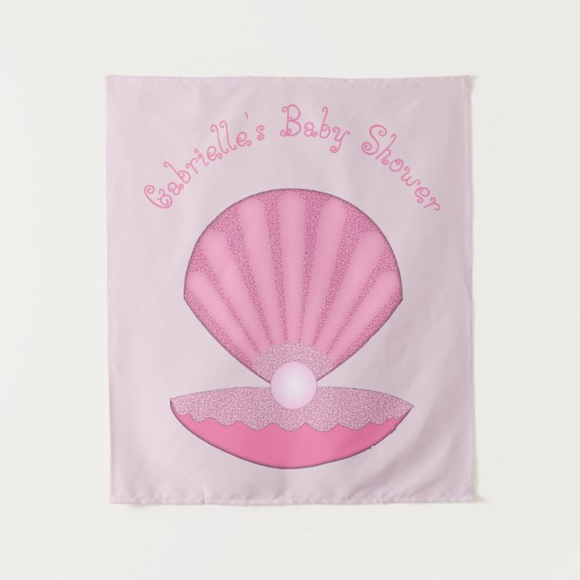 Pink Baby Girl Oyster shell and Pearl Baby Shower Tapestry (Front)