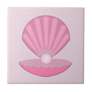 Pink Baby Girl Oyster shell and Pearl Ceramic Tile