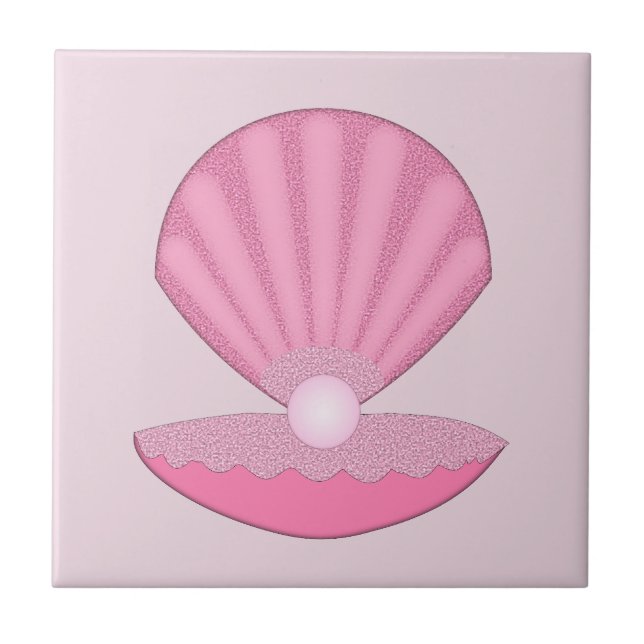 Pink Baby Girl Oyster shell and Pearl Ceramic Tile (Front)