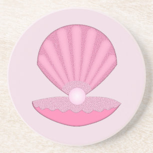 Pink Baby Girl Oyster shell and Pearl Coaster