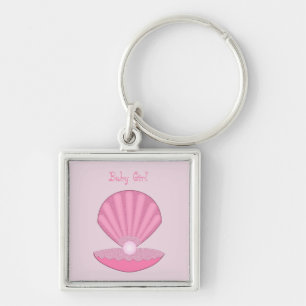 Pink Baby Girl Oyster shell and Pearl Custom Key Ring