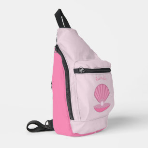 Pink Baby Girl Oyster shell and Pearl Custom Name Sling Bag