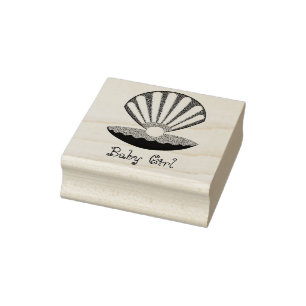 Pink Baby Girl Oyster shell and Pearl Custom Rubber Stamp