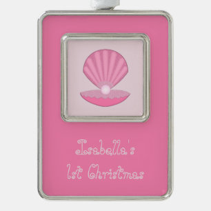 Pink Baby Girl Oyster shell and Pearl Custom Silver Plated Framed Ornament