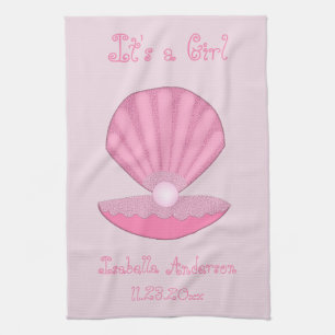 Pink Baby Girl Oyster shell and Pearl Custom Tea Towel