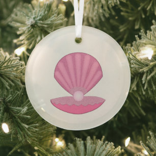 Pink Baby Girl Oyster shell and Pearl Glass Tree Decoration