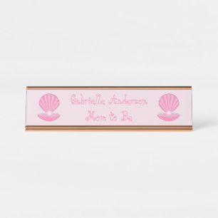 Pink Baby Girl Oyster shell and Pearl Mum to Be Desk Name Plate