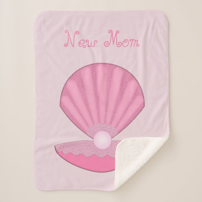 Pink Baby Girl Oyster shell and Pearl New Mum Sherpa Blanket (Front)