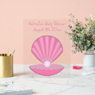 Pink Baby Girl Oyster shell and Pearl Shower Acrylic Sign