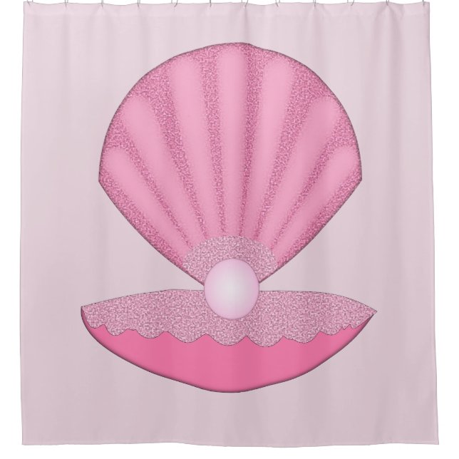Pink Baby Girl Oyster shell and Pearl Shower Curtain (Front)