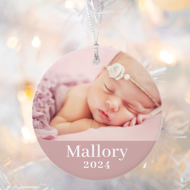 Pink Baby Girl Personalised Name Photo Ornament (Creator Uploaded)
