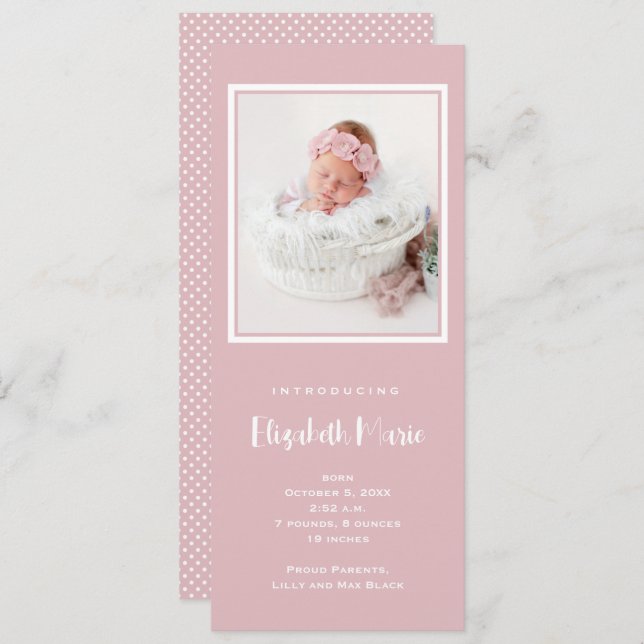 Pink Baby Girl Photo Birth Announcement (Front/Back)