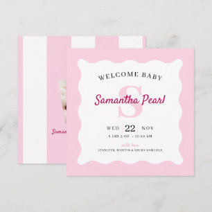 Pink Baby Girl Photo Birth Announcement